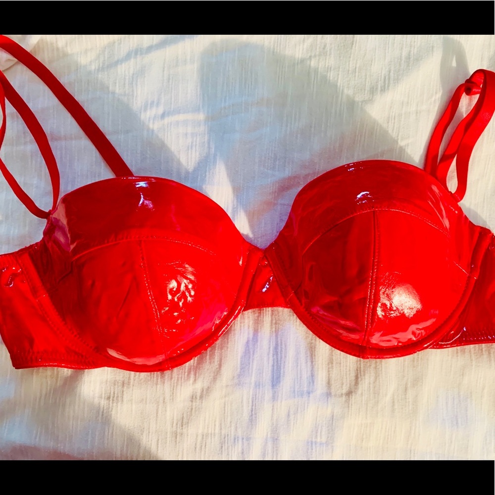 Red latex bra